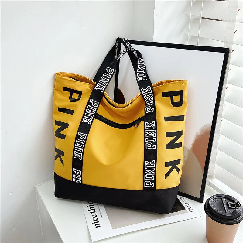 Pink Letter Graphic Tote Handbags