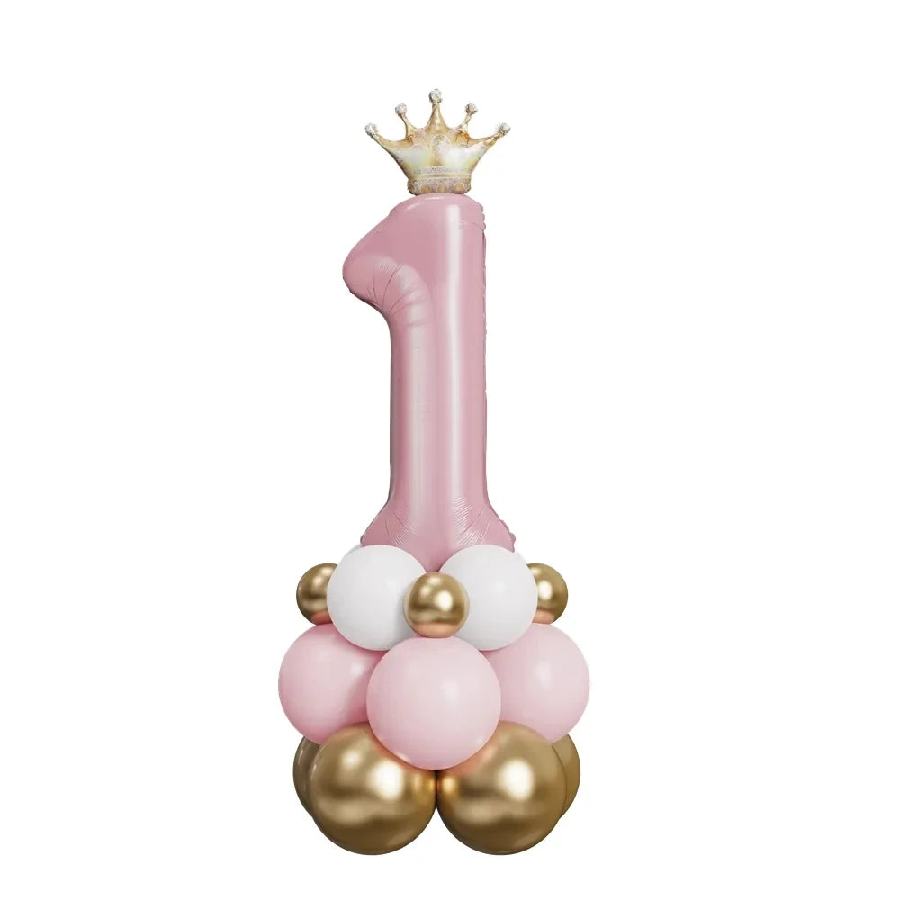 Birthday Latex Balloons Pink Blue Crown