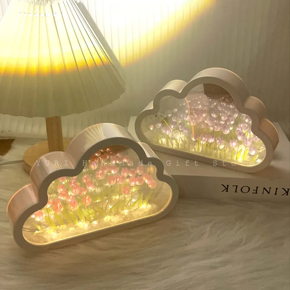 Cloud Tulip Night Light Handmade Mirror Creative Atmosphere Lamp Birthday Gift