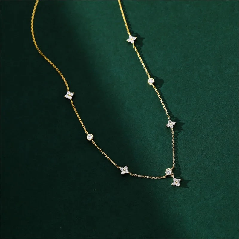 Zircon Four-leaf Flower Chain Necklace