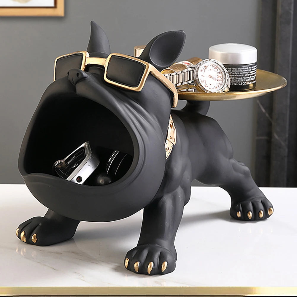 French Bulldog Sculpture Dog Statue with Tray and Keys Holder