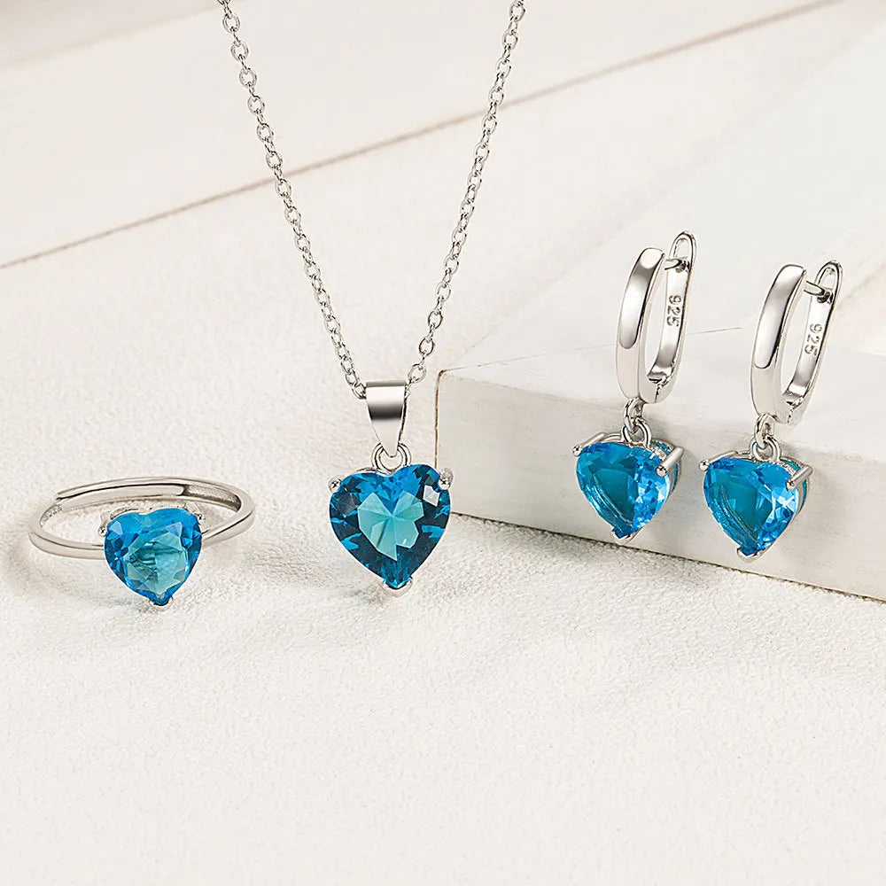 Elegant Heart Zircon Ring Earrings Necklace