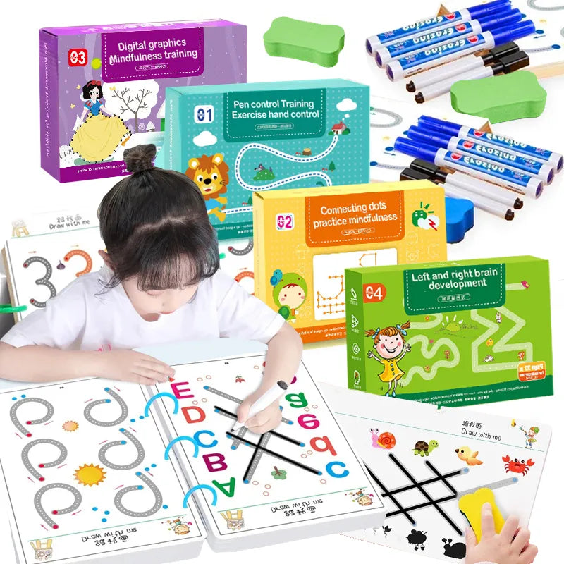 Montessori Drawing Toy Pen Control Training Color Shape Math Match Game Set