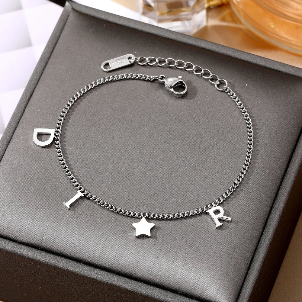 Star Pendant Bracelet Woman Simple Vintage Stainless Steel Bracelet