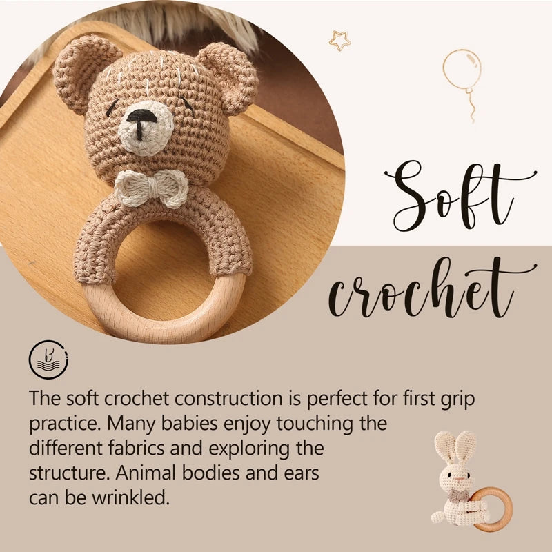 1PC Crochet Animal Bear Rattle Toy