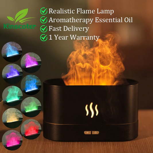 Air Humidifier Ultrasonic Cool Mist Maker Fogger Led Essential Oil Flame Lamp Difusor