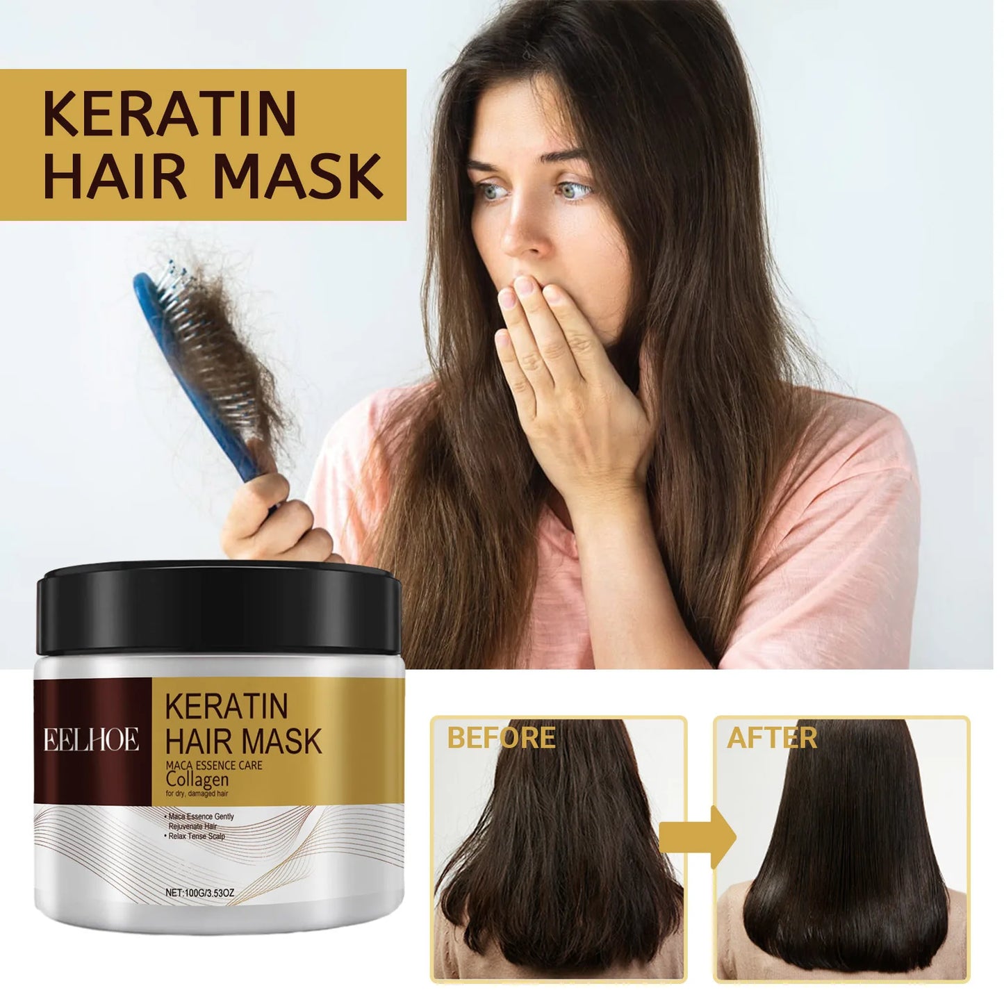 Collagen Mask for Hair Deep Moisturizing Nourish Shine Damaged Hair