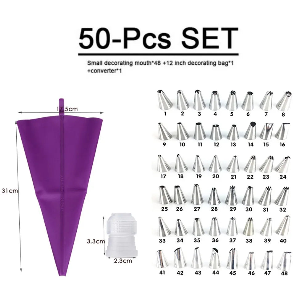 8/14/50pcs Purple Silicone Pastry Bags Tips