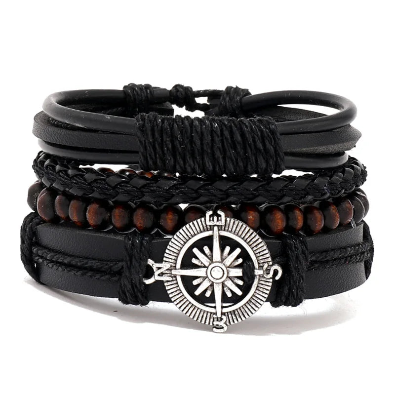 4Pcs/ Set Braided Wrap Leather Bracelets