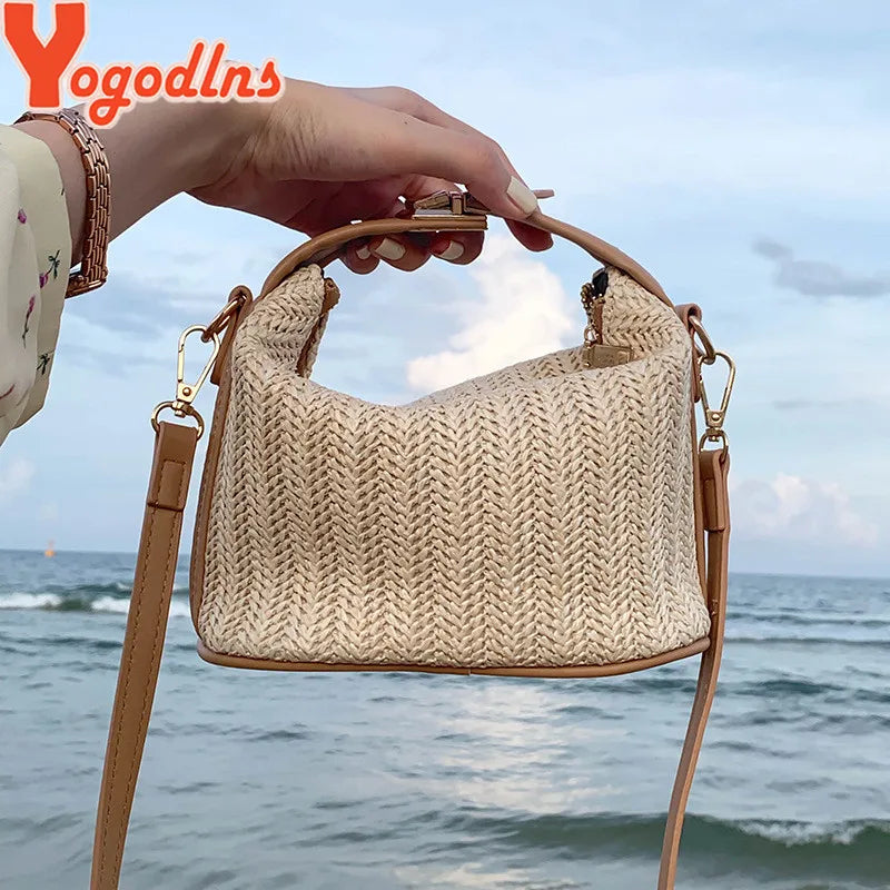 Trendy Shoulder Bag Woven Bucket Crossbody Bag