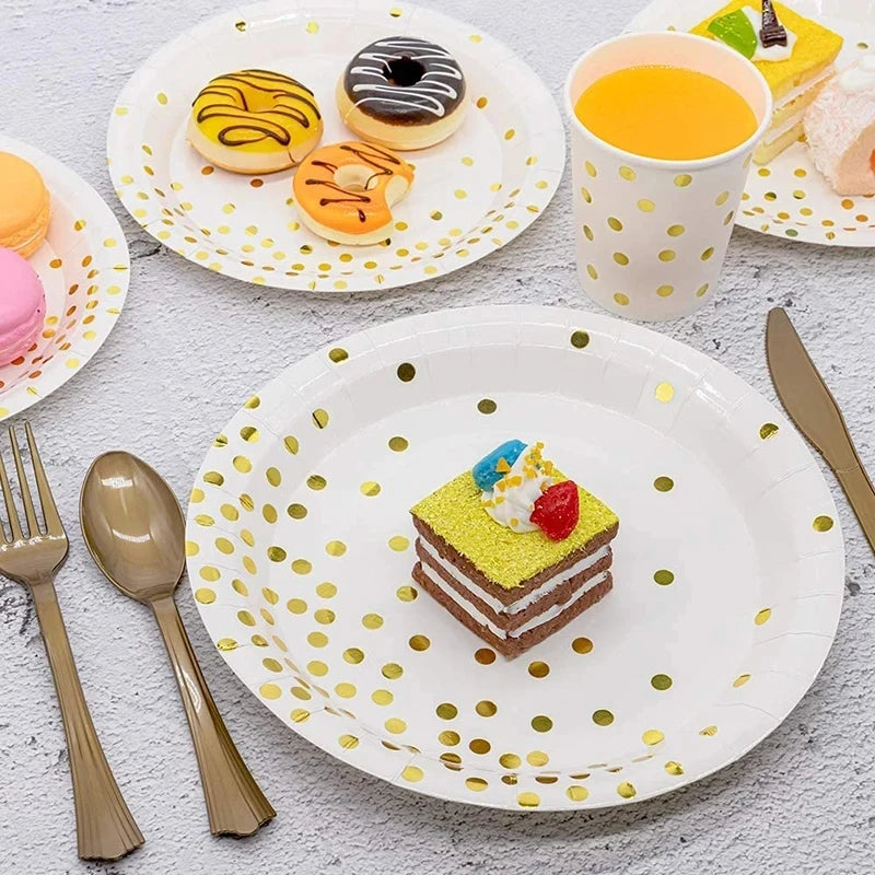 Bronzing golden dots party disposable tableware set