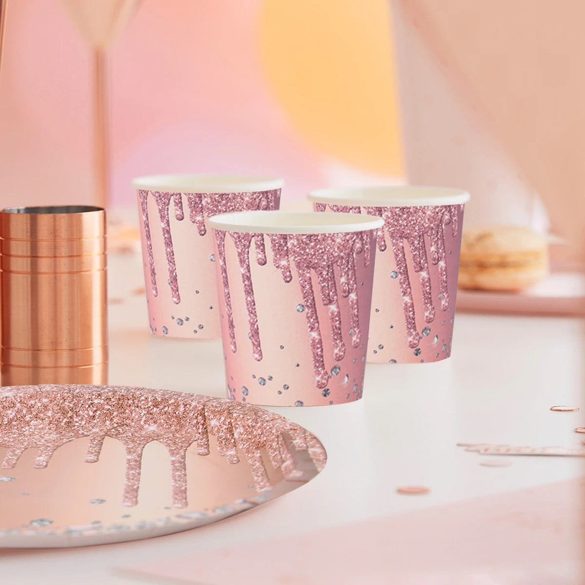 Rose Gold Disposable Tableware Wedding Birthday Party Decoration