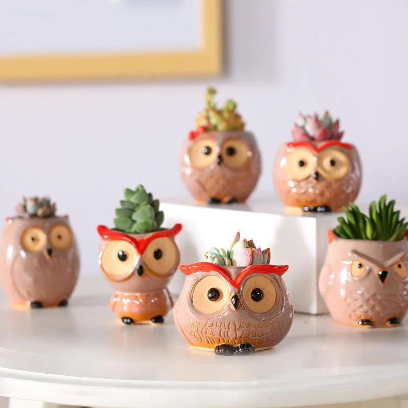 Mini Owl Flower Pot Garden Office Decoration