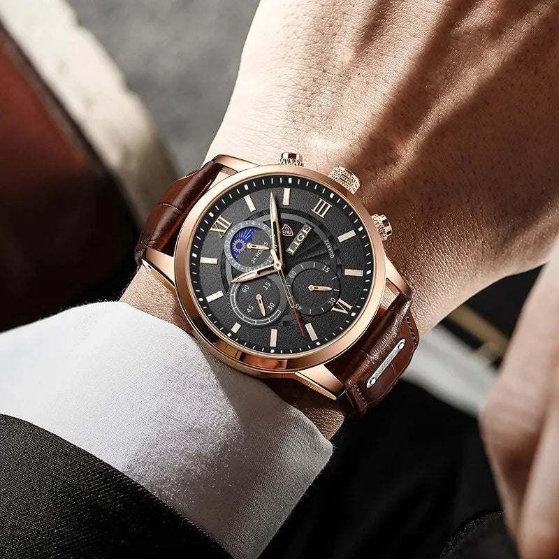 Mens Watches Luxury Brown Leather