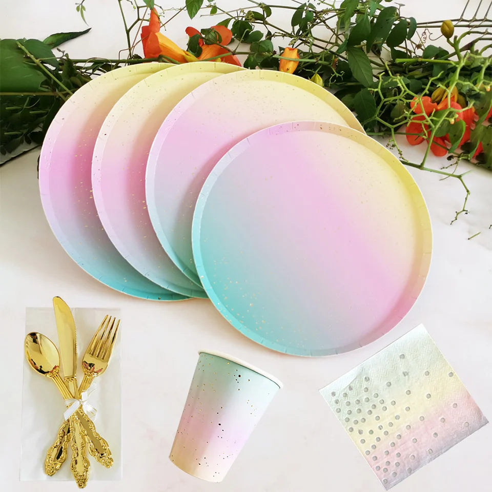 Rainbow Tableware Set  for Birthday Party Decorations