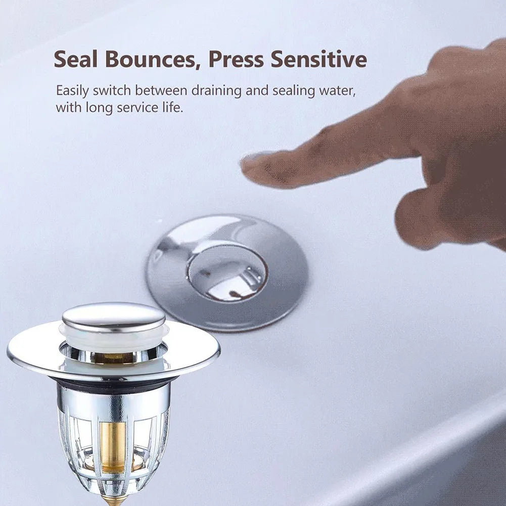 Press Bounce Basin Pop-up Drain Filter Bathroom Shower Sink