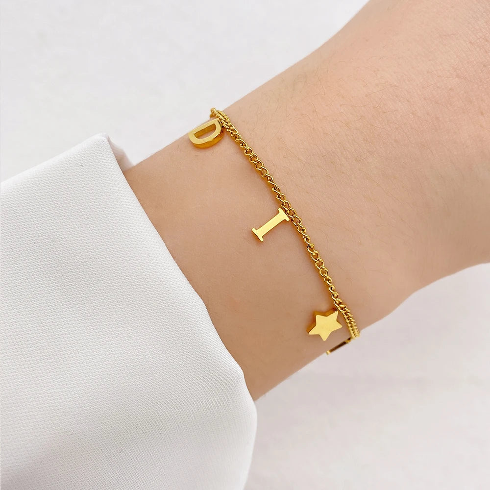 Star Pendant Bracelet Woman Simple Vintage Stainless Steel Bracelet