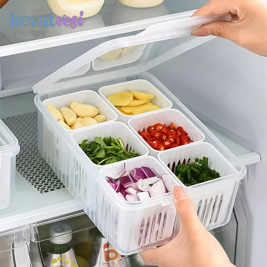 Refrigerator Storage Box 4/6 Grid Food Vegetable Fruit Storage Box Fridge Organizer