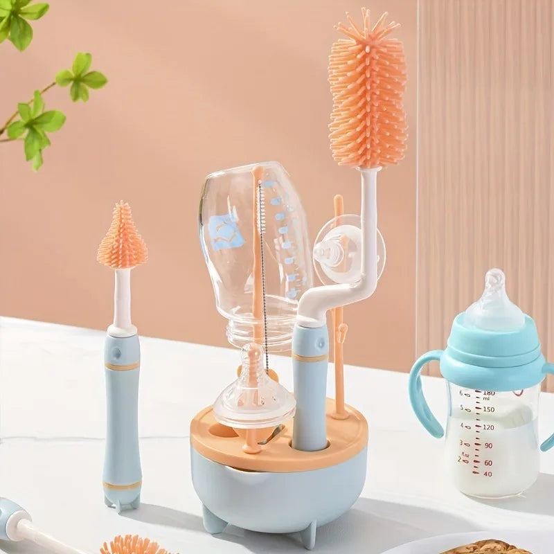 Portable 6 in 1 Baby Bottle Cleaner Set with Drying Rack,