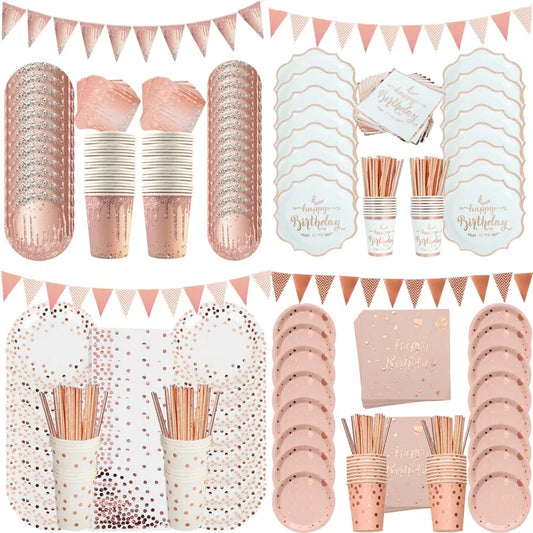 Rose Gold Party Supplies Disposable Polka Dots