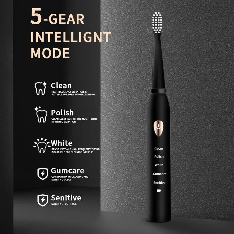 Black White Classic Acoustic Electric Toothbrush