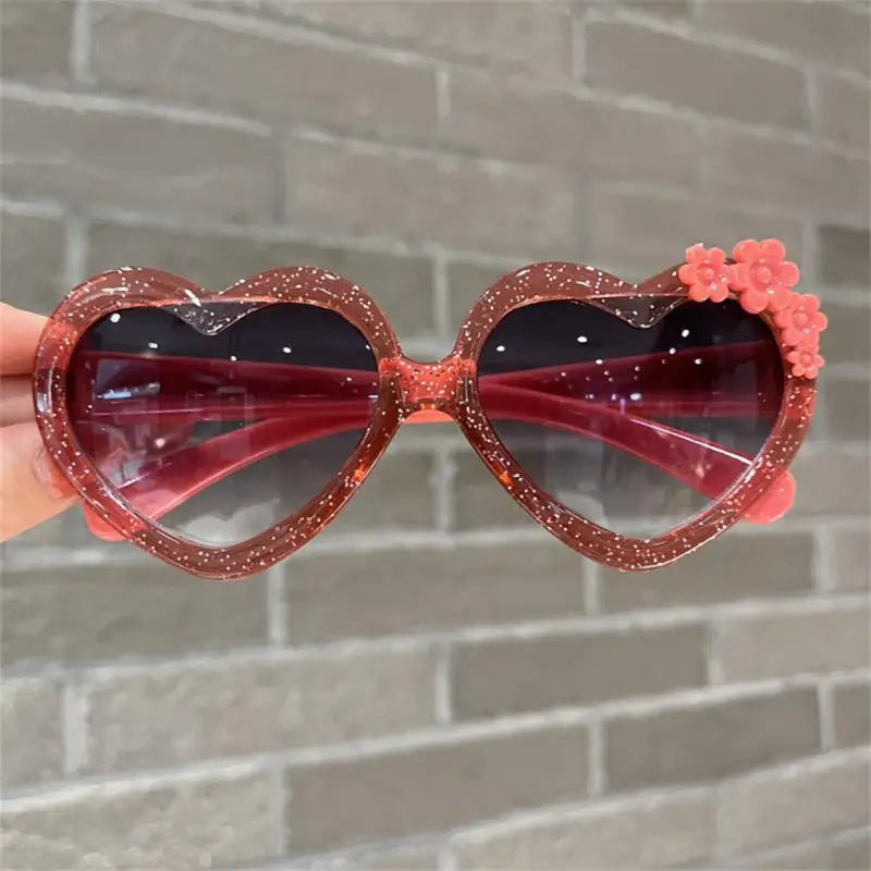 Fashion Heart-Shape Sunglasses for Girls Boys Cute Cartoon Flower Sun Glasses Outdoor Sun Protection Children Lovely Glasses