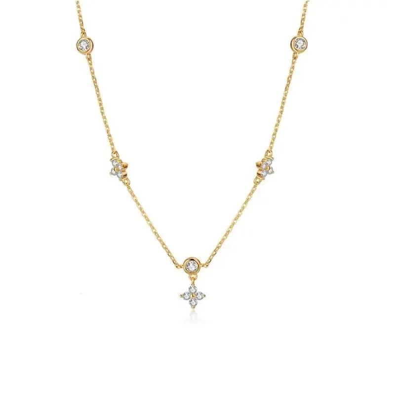 Zircon Four-leaf Flower Chain Necklace