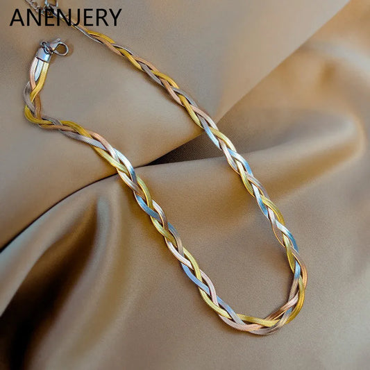 Stainless Steel Tricolor Hand Braided Necklace