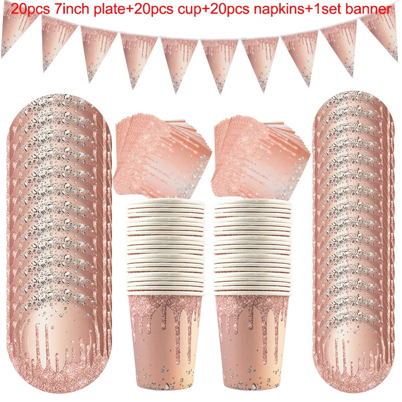 Rose Gold Party Supplies Disposable Polka Dots