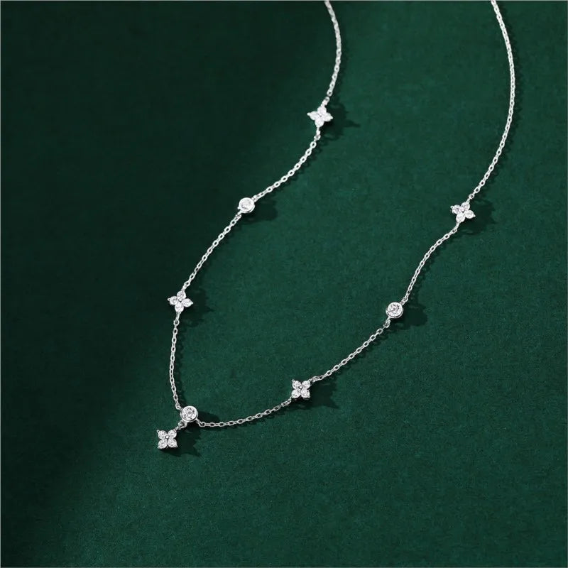 Zircon Four-leaf Flower Chain Necklace