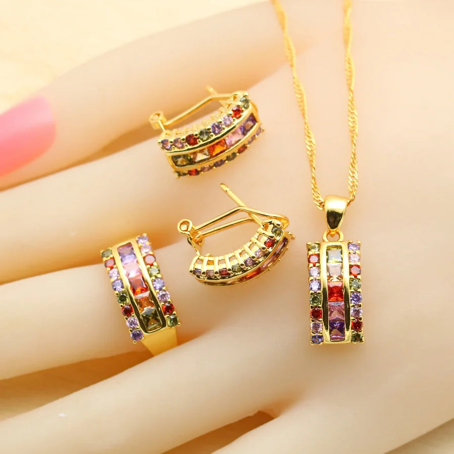 Beautiful Multicolor Zirconia Gold Plated Jewelry Sets