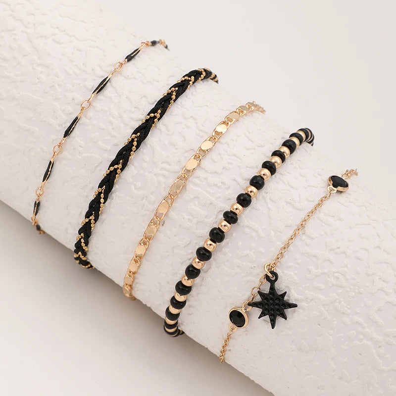 5pcs/Set Bohemian Woven Rope Foot Chain