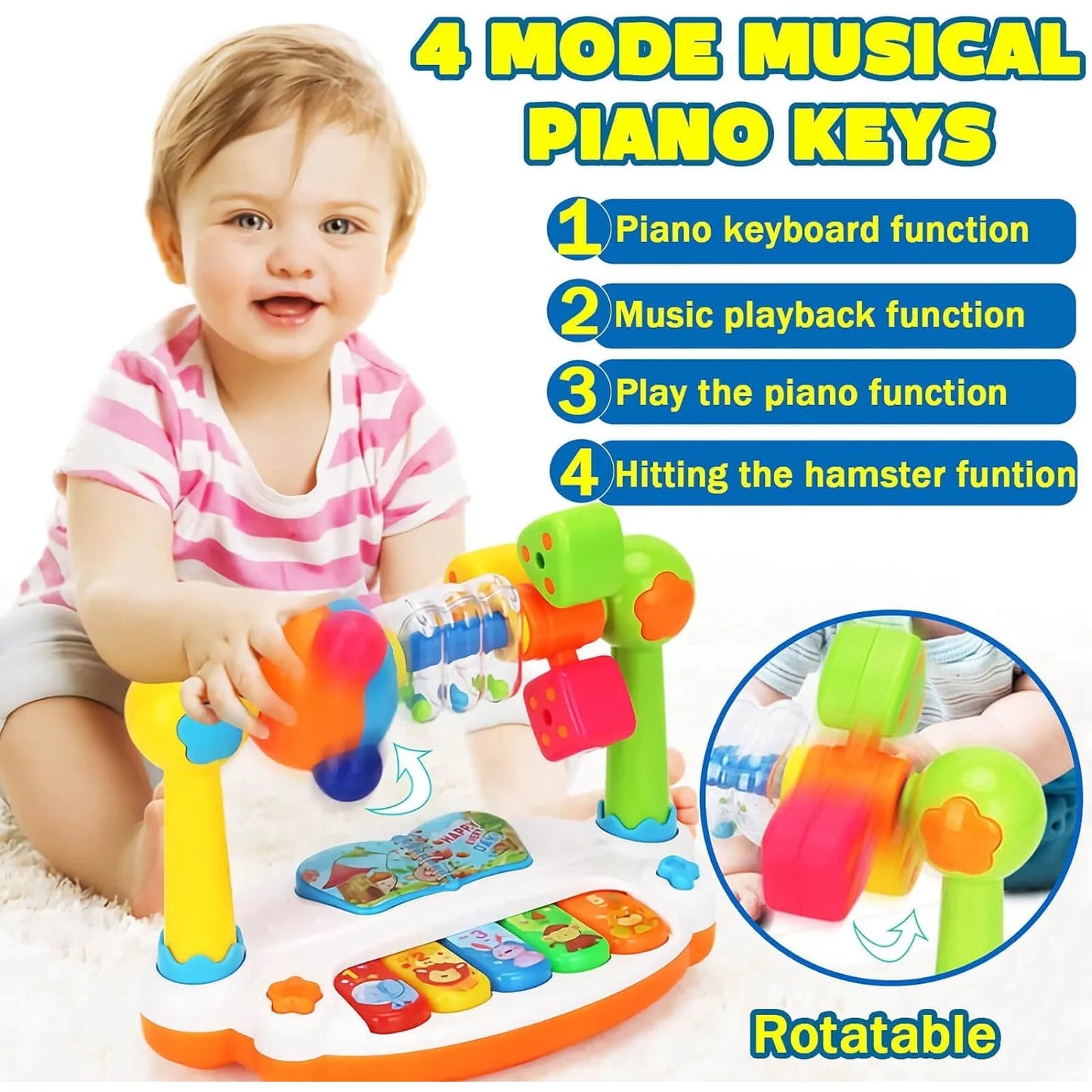 Baby Piano Toys Kids Rotating Music Piano Keyboard