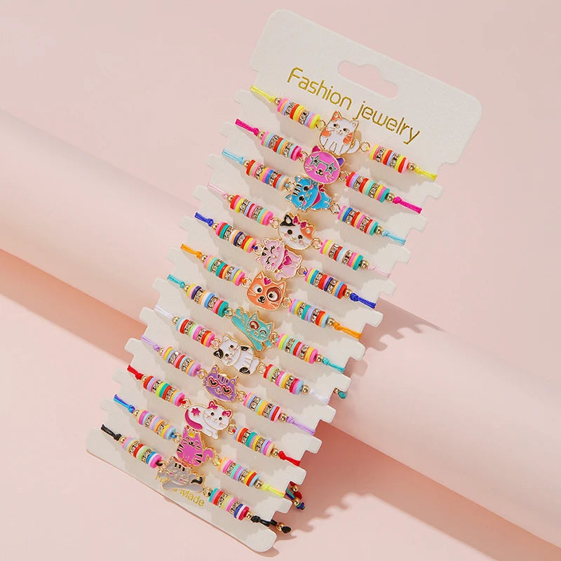 12Pcs/set Cute Cat Charm Bracelets