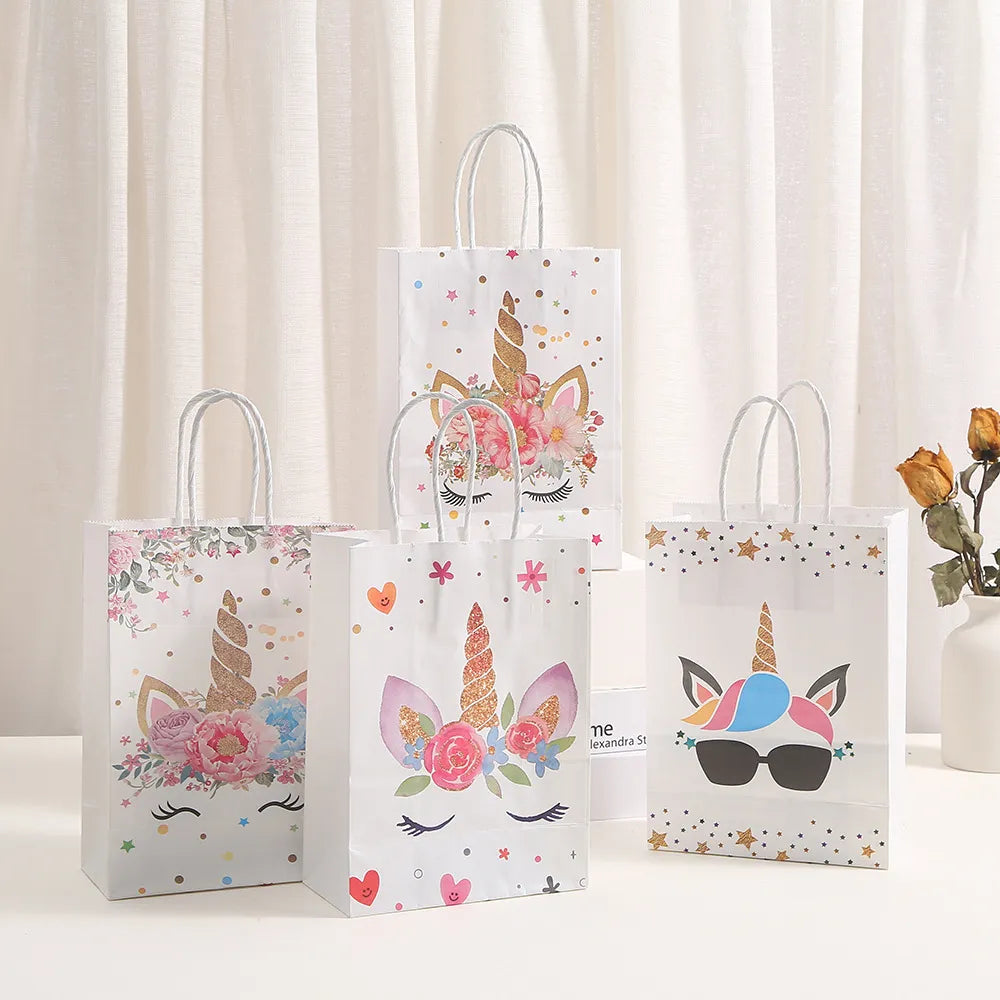 6Pcs Cartoon Unicorn Theme Kraft Paper bag