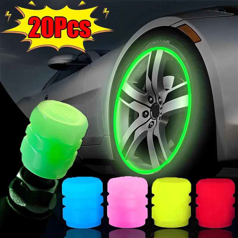 20Pc Luminous Valve Caps Fluorescent Night Glowing car decor