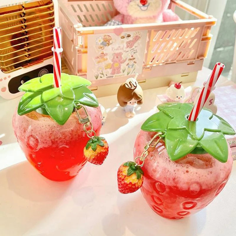 500ml Cartoon  Cute Strawberry Straw Water Bottle