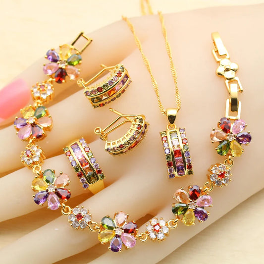 Beautiful Multicolor Zirconia Gold Plated Jewelry Sets