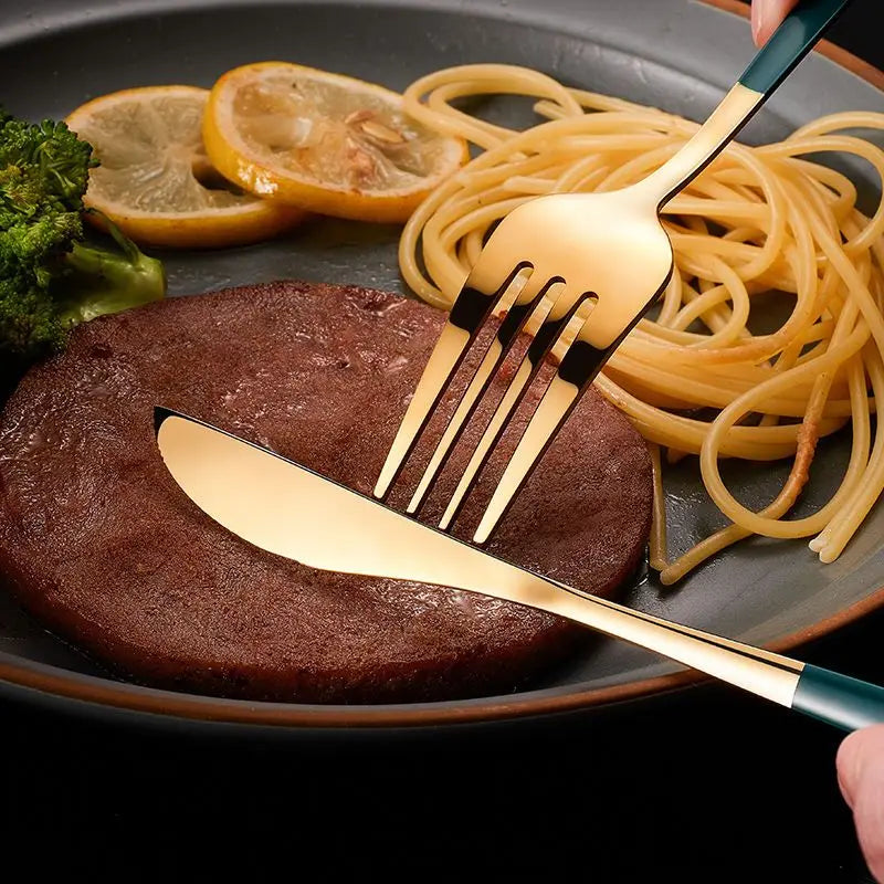 24pcs Gold Dinnerware Set Stainless Steel Steak Knife Fork