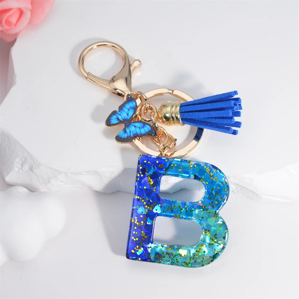 Sea Blue A To Z 26 Letter Keychain Women Wallet Charms