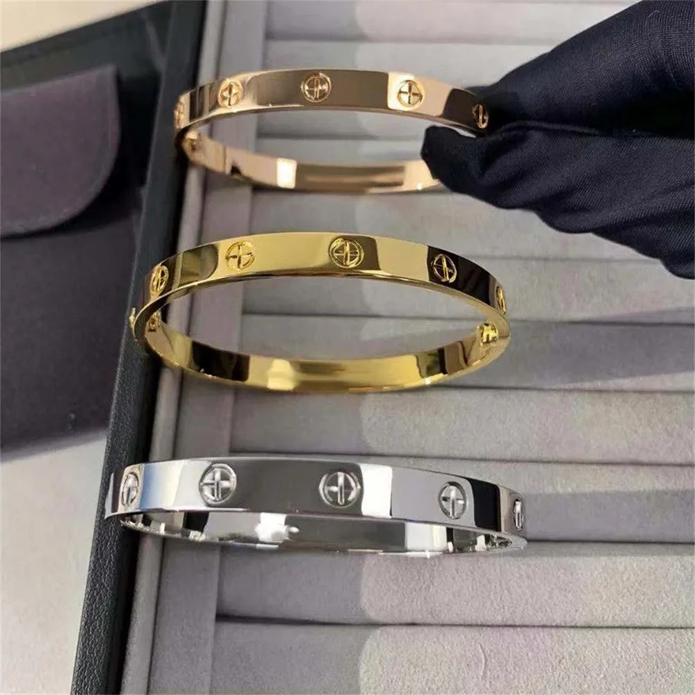 Gold Color Zircon And Cross Nut Nail Bracelet  Stainless Steel