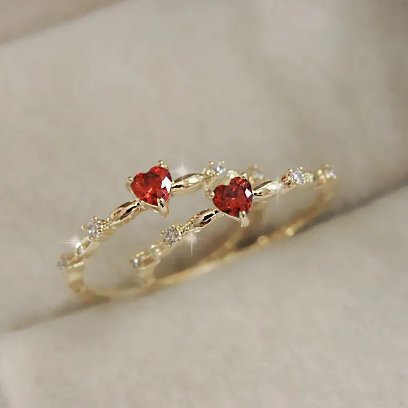 Red Heart Cubic  Rings