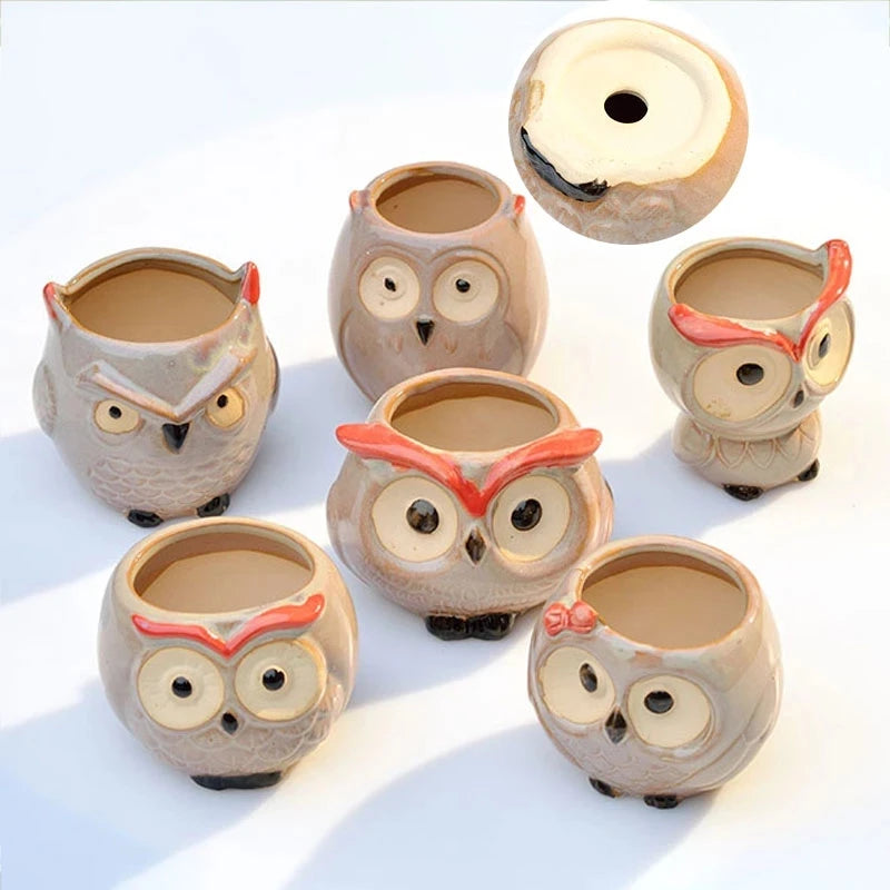 Mini Owl Flower Pot Garden Office Decoration