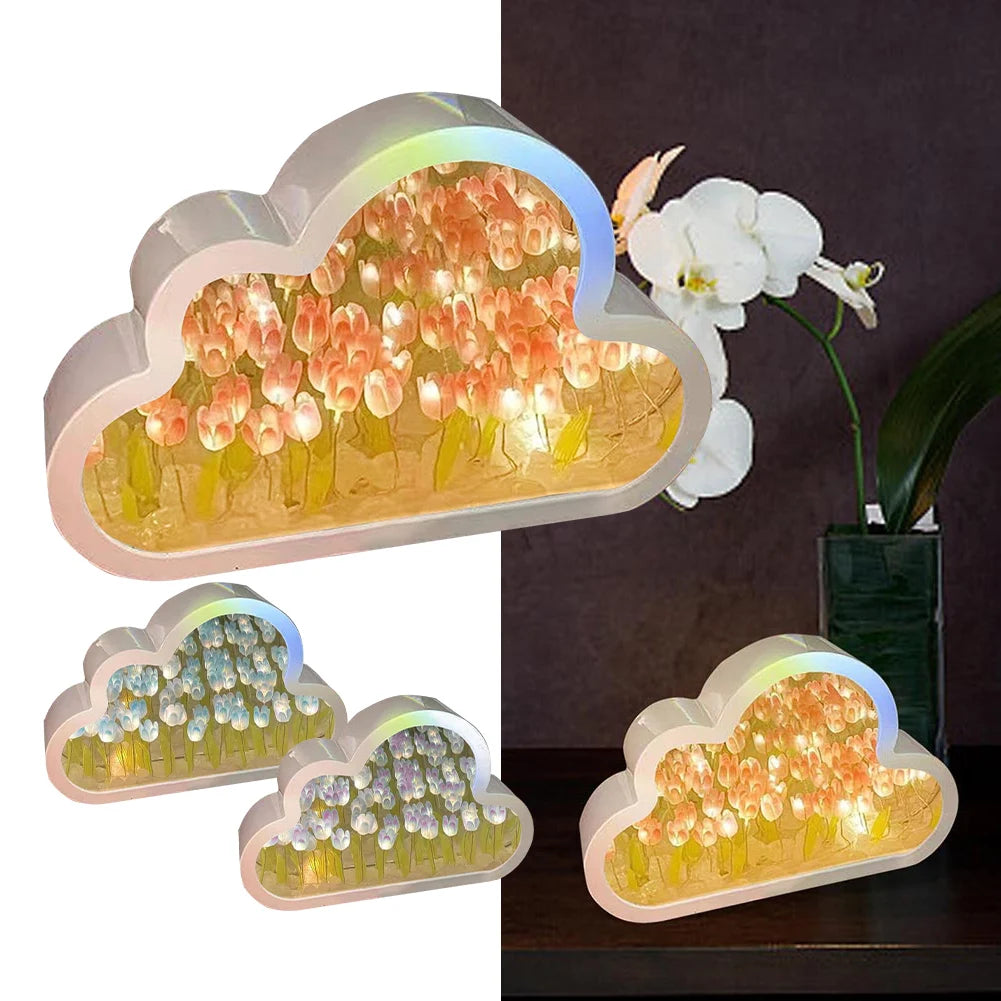 DIY Cloud Tulip LED Night Light Mirror Table Lamps