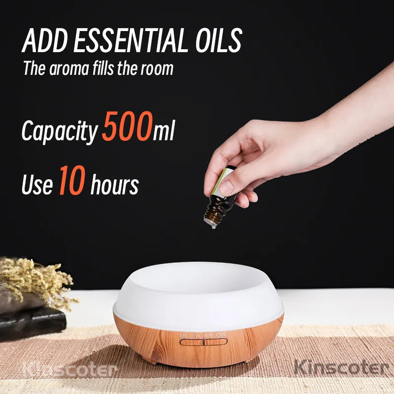 Aromatherapy Essential Oil Diffuser Wood Grain Remote Control Ultrasonic Air Humidifier with 7 Colors Light