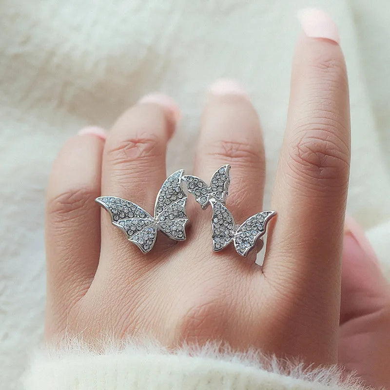 Inlaid Rhinestones Sparkling Butterfly Open Ring