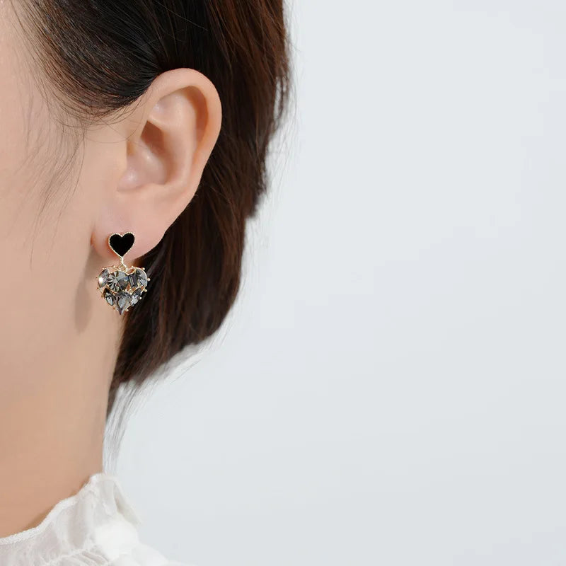 Black Rhinestone Love Earrings