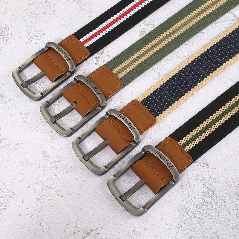 Solid Color Black and Red Striped Belt