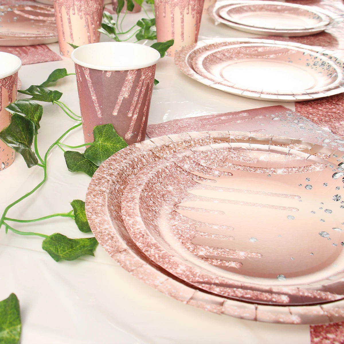 Rose Gold Disposable Tableware Wedding Birthday Party Decoration