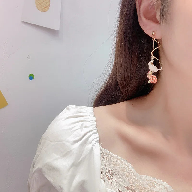 Flower Asymmetrical Dangle Earrings